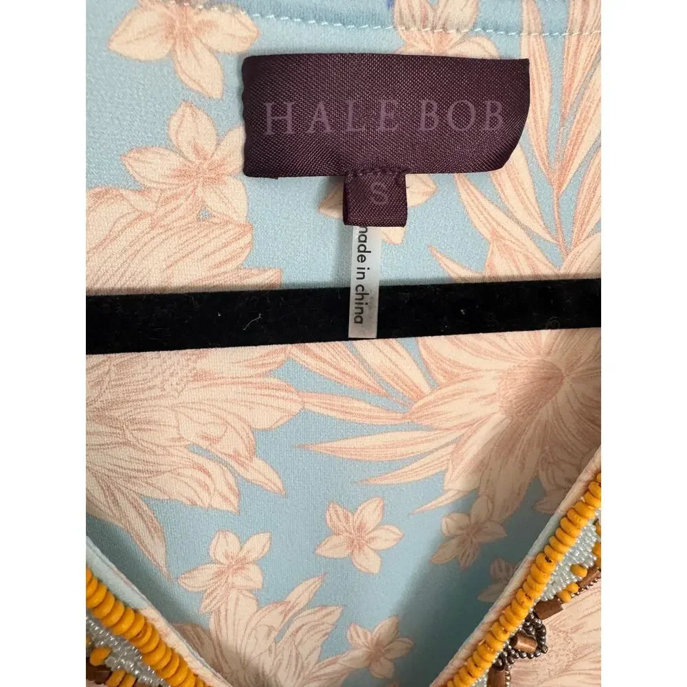 Hale Bob Blue Floral Beaded Neck Dress Size Small NWT - Picture 4 of 9